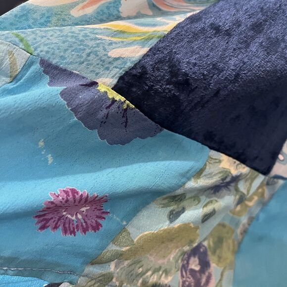 Vintage Midnight Run Blue Patchwork Maxi Skirt Boho Broomstick Mixed Print Sz M - Picture 8 of 13